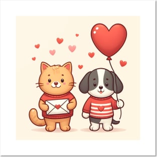 Mail is on the Way! Cat & Dog Deliver Valentine's Day Cheer Posters and Art